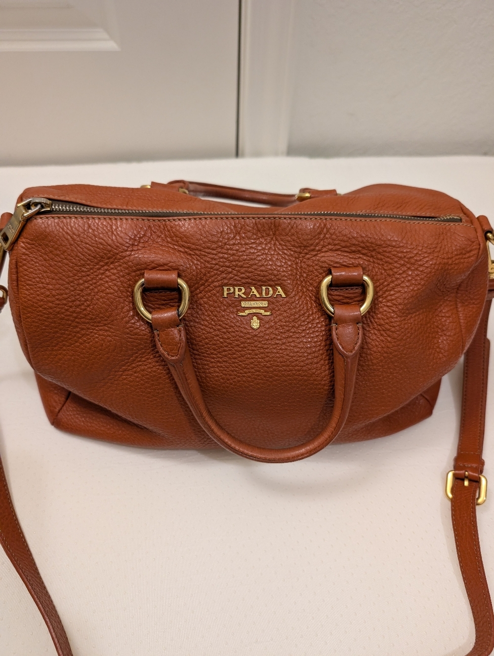 Prada Women's Leather Satchel Bag in Chestnut Brown